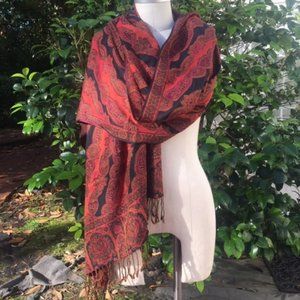Maroon Orange Green Silk Pashmina Wrap 76" x 28"